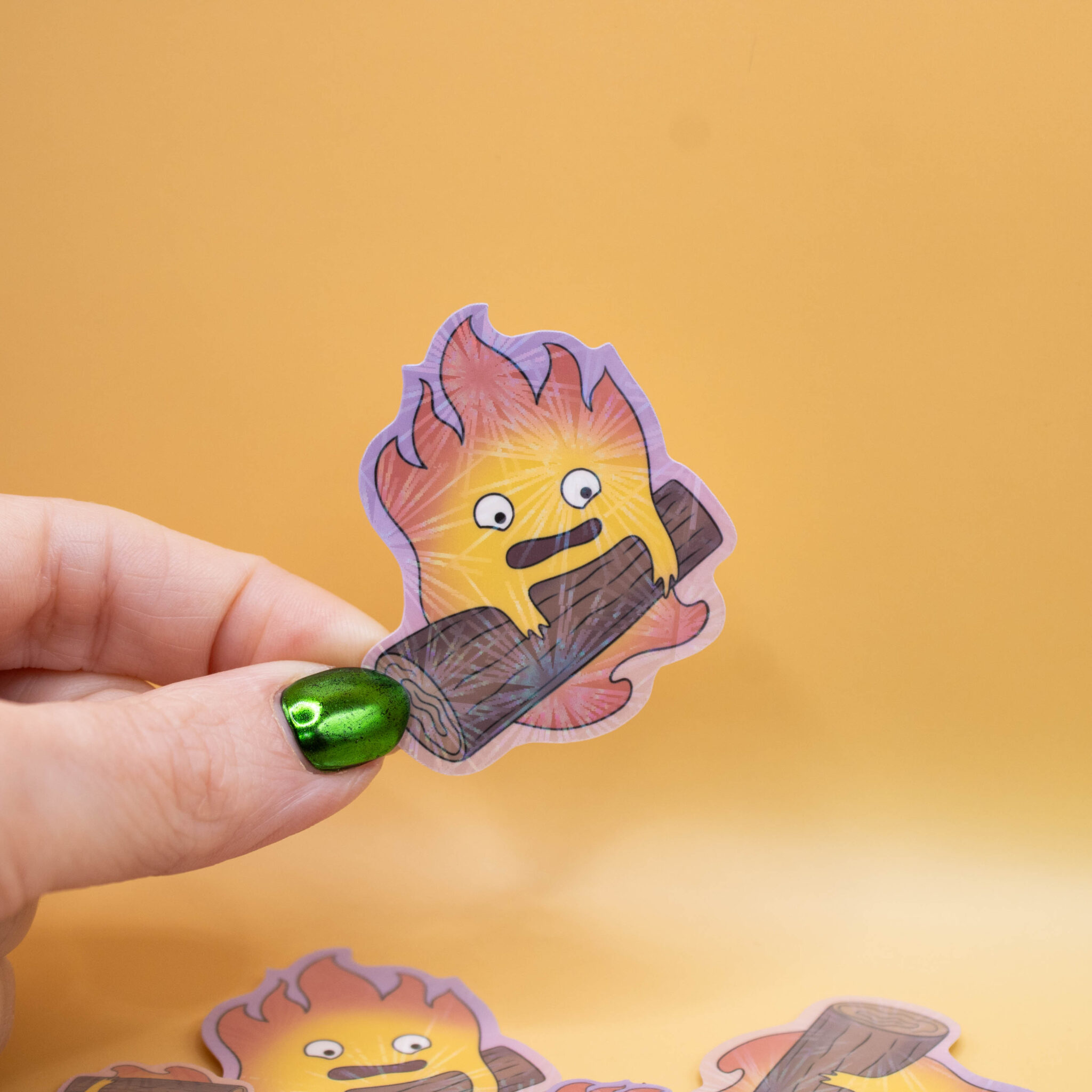 Calcifer On The Log Sticker - Sigil Stickers